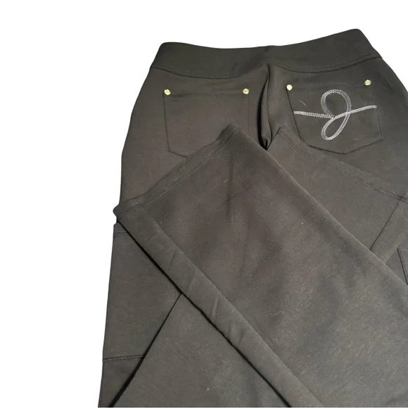 Jaanuu Zip Front Scrub Pants M Bootcut Flare Bottoms High Rise Ponte Knit Black - Picture 2 of 8